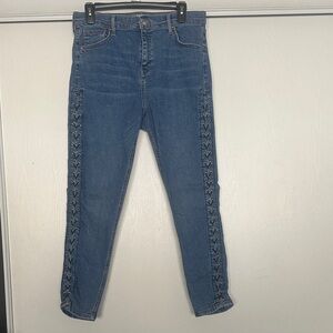 Topshop Moto Blue Skinny Jeans with Side Lace Detail